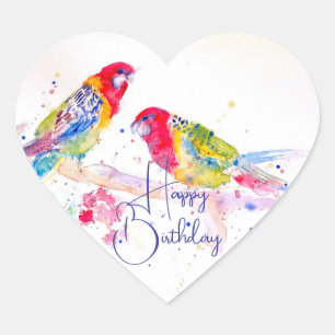 Roter Rosella-Papagei Aquarellmalerei Kunst Herz-Aufkleber