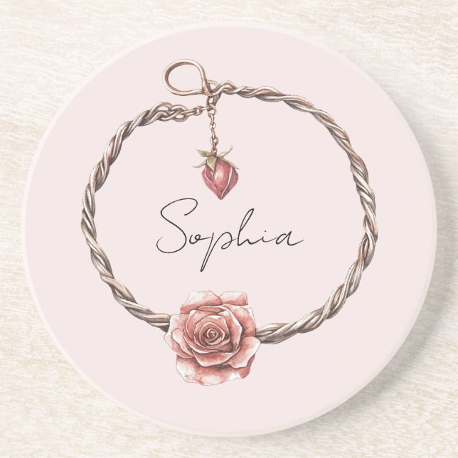 Roter Rosen-Charme-Armband Getränkeuntersetzer (Vorne)