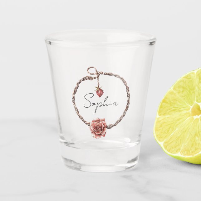 Roter Rosen-Charme-Armband Schnapsglas (Vorderseite)