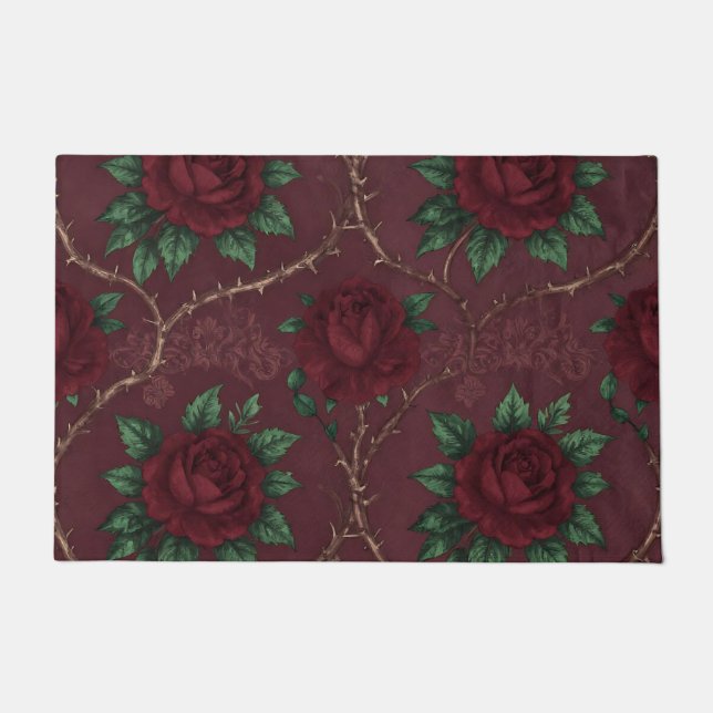 Roter Rosen-Dorn-Kranzmuster Fußmatte (Vorderseite)