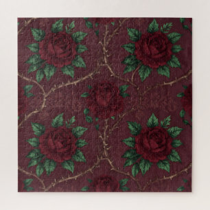 Roter Rosen-Dorn-Kranzmuster Puzzle