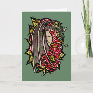 Roter Rosen Drachen Kunst Karte