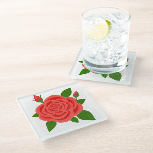 Roter Rosen-mit-Knospen-Getränkeglas-Untersetzer Glasuntersetzer