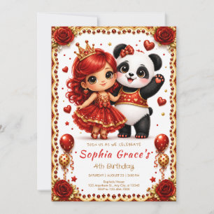 Roter Rosen-Panda-Prinzessin-Geburtstagsfeier Einladung