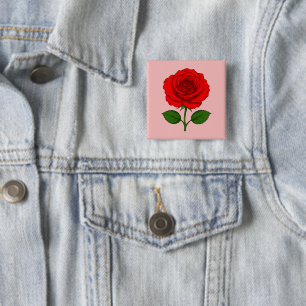 Roter Rosen-Quadratknopf Button