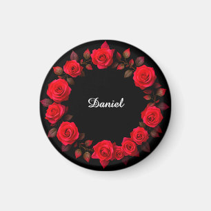 Roter Rosenblumenkranz auf schwarzem Hintergrund Magnet