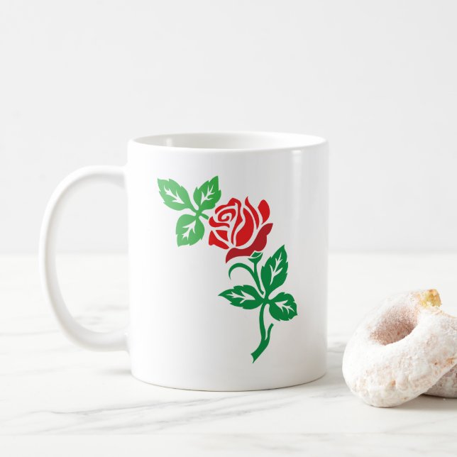 Roter Rosenblüten-Design – Klassische Blumen-Schön Kaffeetasse (Mit Donut)