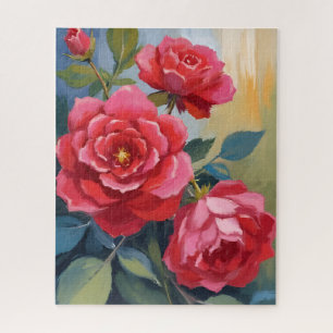 Roter Rosenbusch Aquarell-Blumenmalerei Puzzle