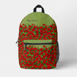 Roter Rosengarten Feld Lebendige Blumen Bedruckter Rucksack