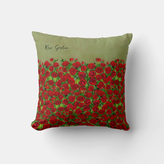Roter Rosengarten Feld Lebendige Blumen Kissen (Vorderseite)