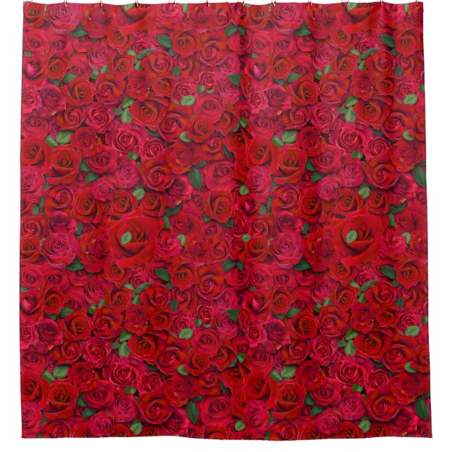 Roter Rosengarten Florales Nahtloses Romantisches  Duschvorhang (Vorderseite)