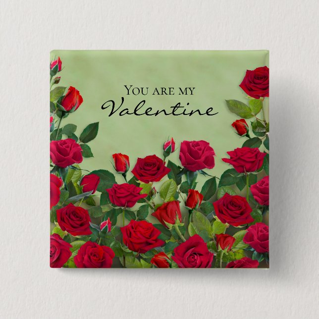 Roter Rosengarten Valentinstag Floralien Benutzerd Button (Vorderseite)
