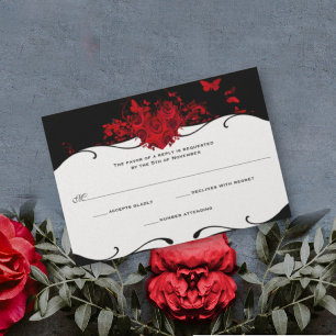 Roter Rosenherz Schwarz-weiße RSVP Karte