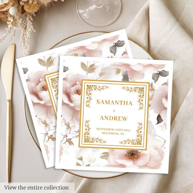 Roter Rosenholz Hochzeitsnapkins Serviette (Classic blush ivory gold floral wedding napkins)