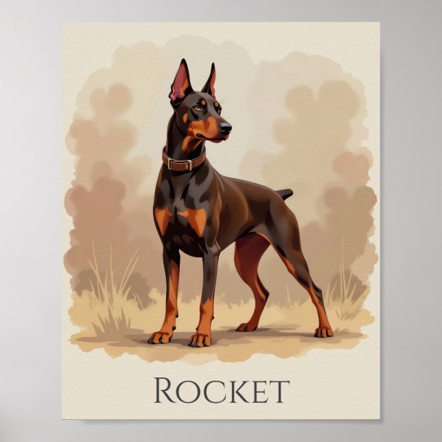 Roter Rostbrauner Dobermann Hund Poster (Vorne)