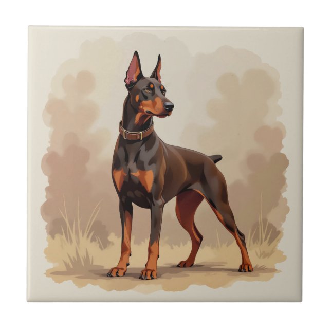Roter Rostbrauner Dobermann Pinscher Hund Fliese (Vorderseite)