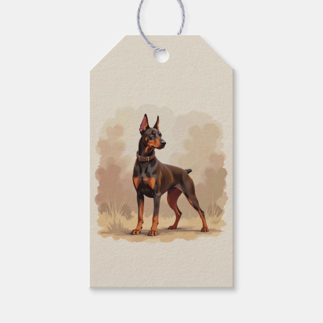 Roter Rostbrauner Dobermann Pinscher Hund Geschenkanhänger (Vorderseite)