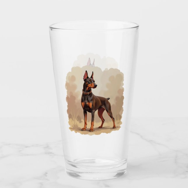 Roter Rostbrauner Dobermann Pinscher Hund Glas (Vorderseite)