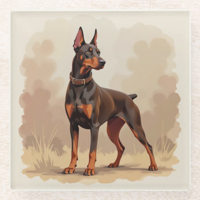 Roter Rostbrauner Dobermann Pinscher Hund Glasuntersetzer (Vorderseite)