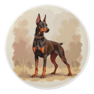 Roter Rostbrauner Dobermann Pinscher Hund Keramikknauf