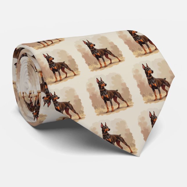 Roter Rostbrauner Dobermann Pinscher Hund Krawatte (Gerollt)
