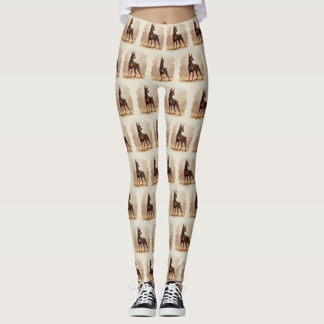Roter Rostbrauner Dobermann Pinscher Hund Leggings (Vorderseite)