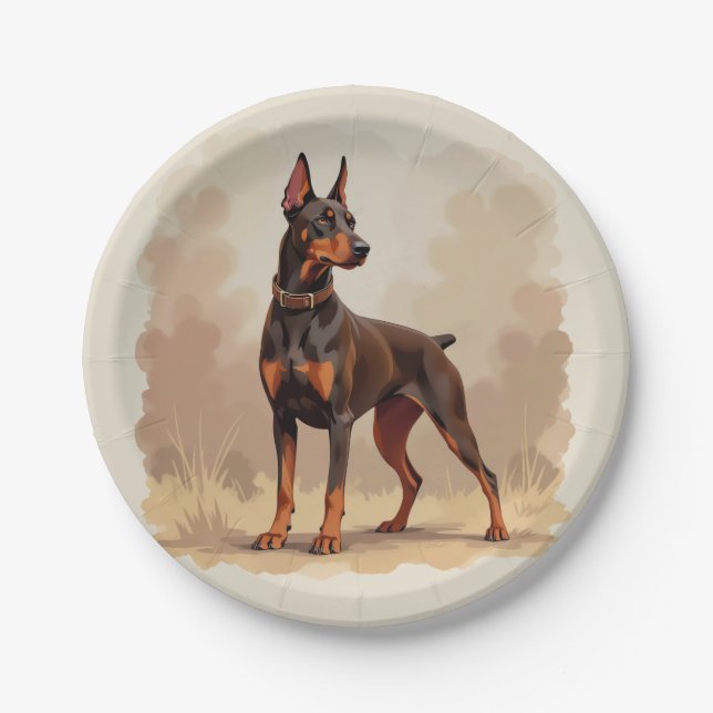 Roter Rostbrauner Dobermann Pinscher Hund Pappteller (Vorderseite)
