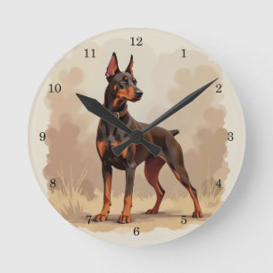 Roter Rostbrauner Dobermann Pinscher Hund Runde Wanduhr