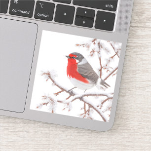 Roter Rotkehlchen-Vogel im Schnee Aufkleber