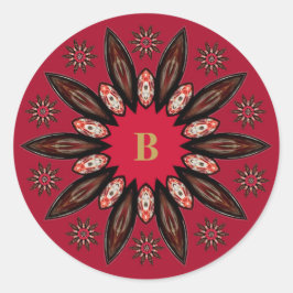 Roter rustikaler Abstrakter Monogramm Umschlag Auf Runder Aufkleber