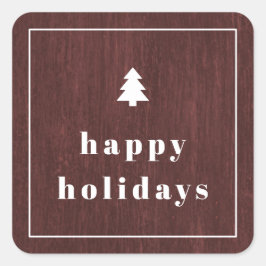 Roter Rustikaler Baum Holzkorn-Weihnachtsaufkleber Quadratischer Aufkleber