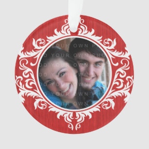Roter Rustikaler Wirbel Feiertags-Foto-Schmuck Ornament
