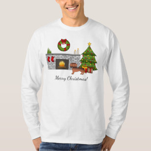 Roter Sable glatthaariger Dachshund im Weihnachtsz T-Shirt