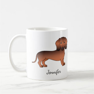 Roter Sable Kurzhaar Dachshund Cartoon-Hund & Name Kaffeetasse