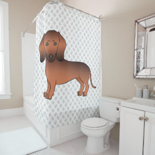 Roter Sable Kurzhaar Dachshund Cartoon Hund & Pfot Duschvorhang