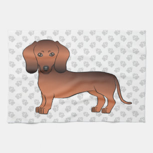 Roter Sable Kurzhaar Dachshund Cartoon Hund & Pfot Geschirrtuch