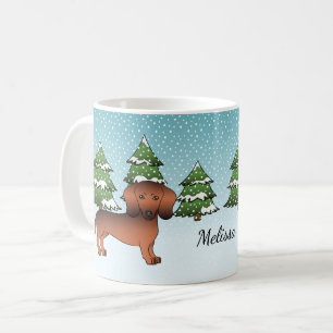 Roter Sable Kurzhaar-Dackel in einem Winterwald Kaffeetasse