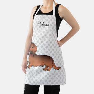 Roter Sable Langhaar Dachshund Cartoon-Hund & Name Schürze