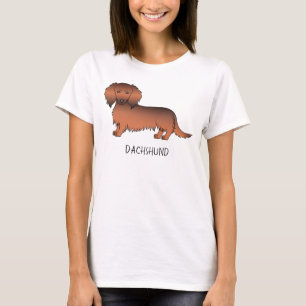 Roter Sable Langhaar Dachshund Cartoon-Hund & Text T-Shirt
