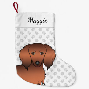 Roter Sable Langhaar-Dachshund-Cartoon-Hundekopf Kleiner Weihnachtsstrumpf
