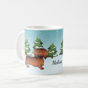 Roter Sable Langhaar Dachshund Hund - Winterwald Kaffeetasse