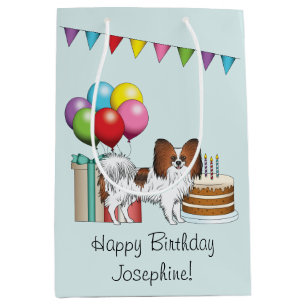 Roter Sable-Papillon-Happy-Dog-Farbiger Geburtstag Mittlere Geschenktüte