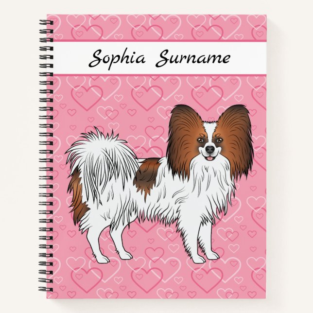 Roter Sable Papillon Happy Niedlich Hund auf rosa  Notizbuch (Vorderseite)