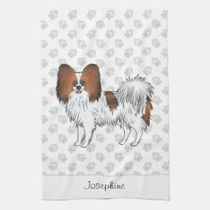 Roter Sable-Papillon-Hund mit Pfoten und Text Geschirrtuch