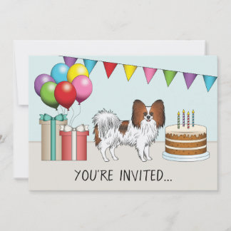 Roter Sable-Papillon-Hund zum bunter Geburtstag Einladung