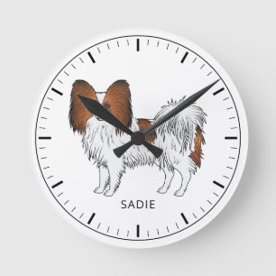 Roter Sable-Papillon-Spielzeits Spaniel Hund und b Runde Wanduhr