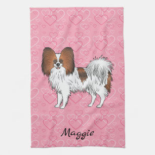 Roter Sable-Papillon Süßer Cartoon-Hund auf rosa H Geschirrtuch