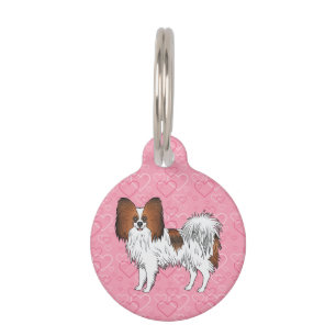 Roter Sable-Papillon Süßer Cartoon-Hund auf rosa H Haustiermarke