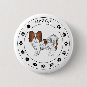 Roter Sable-Papillon Süßer Hund mit Namen und Pfot Button