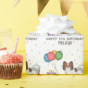 Roter Sable-Papillon Süßer und Glücklicher Hund - Geschenkpapier